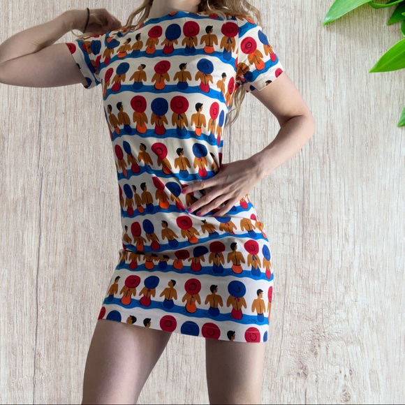 Stunning thick cotton arty shift dress with vibrant print. Size small - Picture 8 of 9